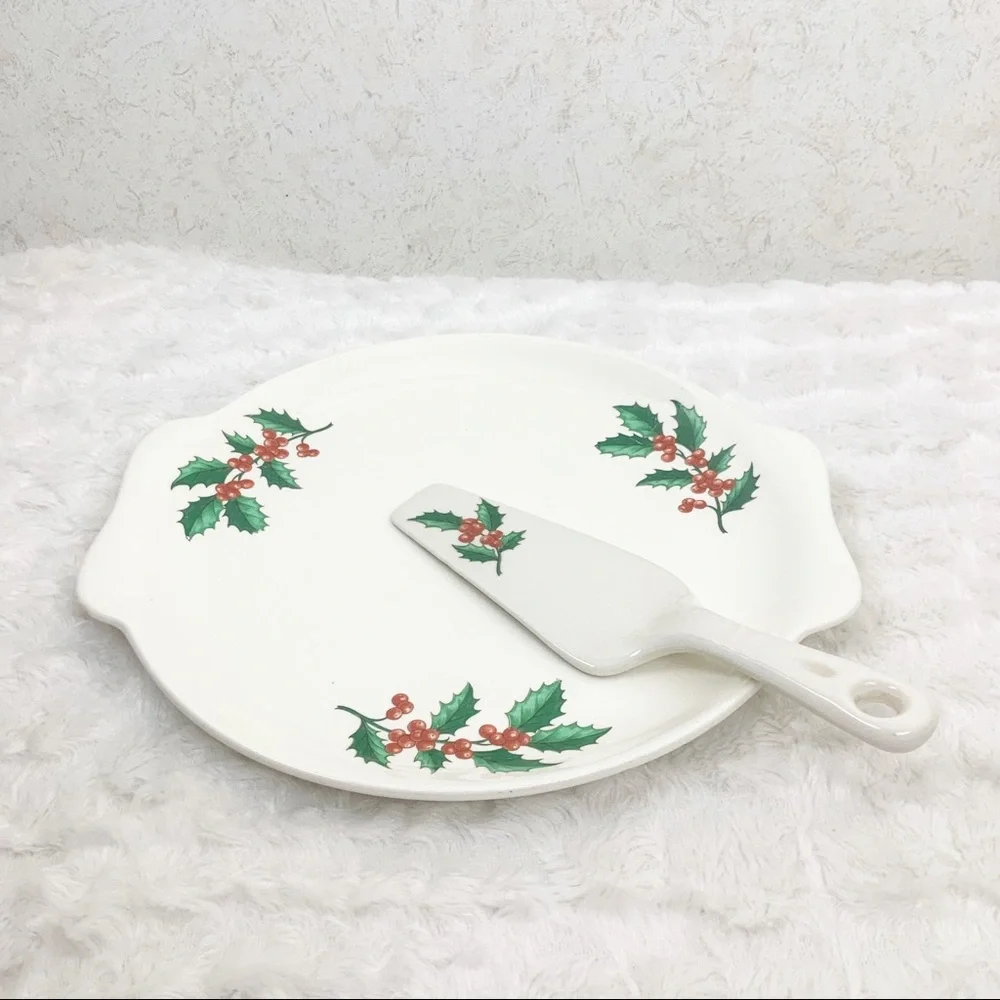 Vintage Harmony House Salem China Holly Berry Cake Plate Server Christmas